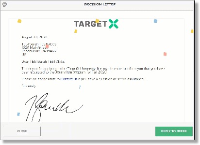 TargetX Decision Letter Confetti example