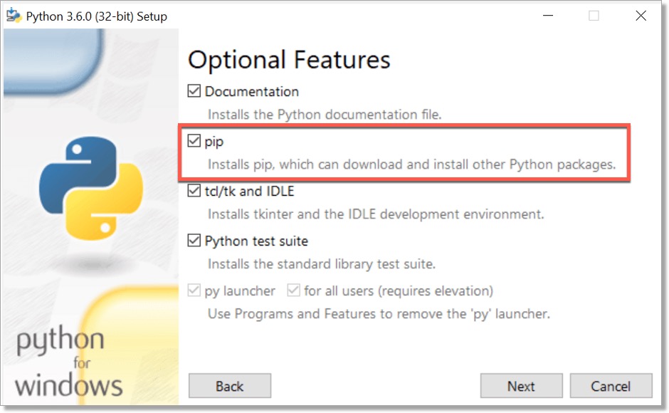 Integration Python Install Optional Features