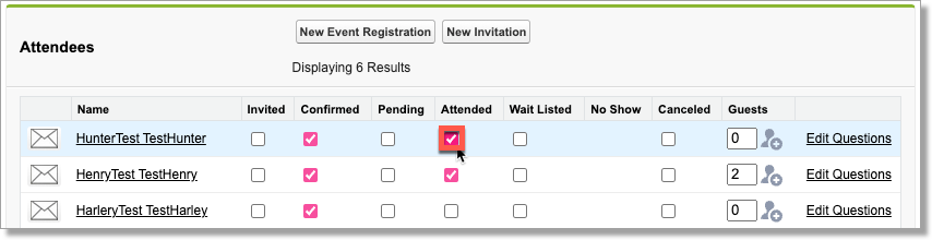 TargetX Events Attended checkbox example