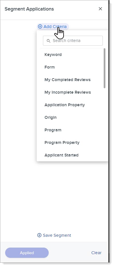 Segment Builder open with the mouse clicking on the Add Criteria button.