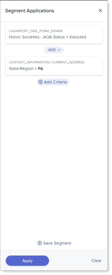 Segment builder showing AOA and PA resident segment example.
