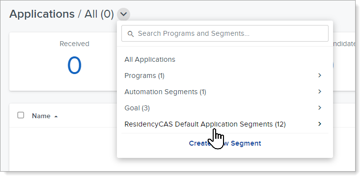 ResidenyCAS Default Segment Selector.