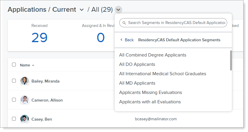 ResidencyCAS Program Portal Default Application Segments Options.png