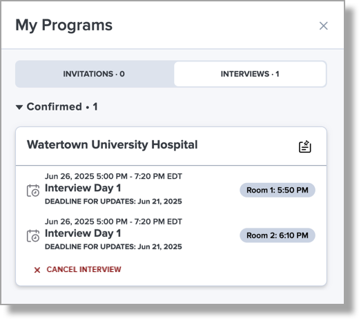 ResidencyCAS Interview Portal – Applicant View of Deadline – Cancel.png