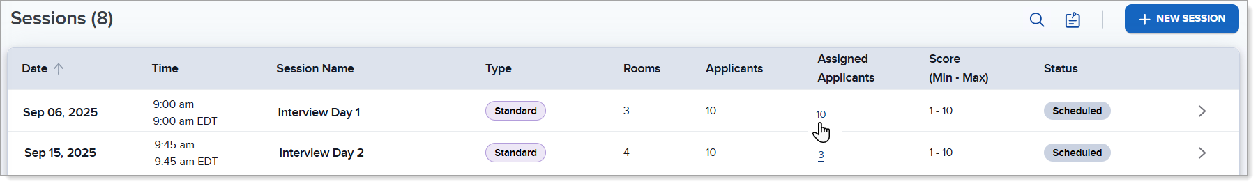 ResidencyCAS Interview Portal - Assigned Apps to Session.png