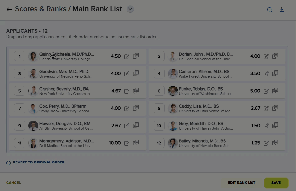 ResidencyCAS App Interview Portal - Adjust Rank List.gif