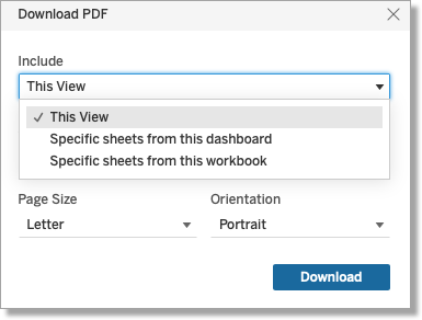 The Download PDF dialog box with the output selections