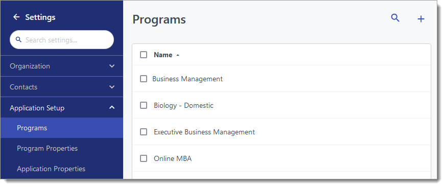 Programs menu