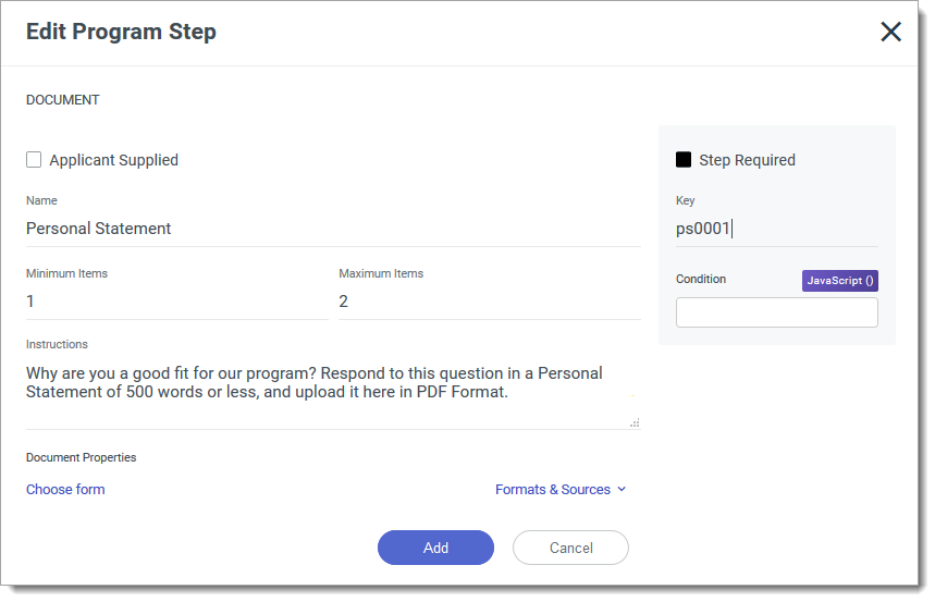 Adding a Document program step