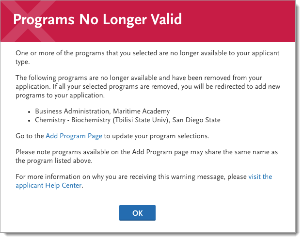 Programs No Longer Valid Error Message