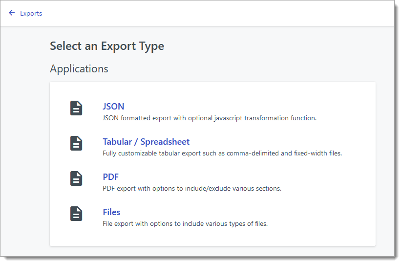 Selecting an Export type