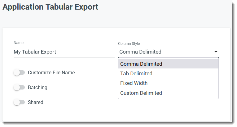 Tabular Export Setup