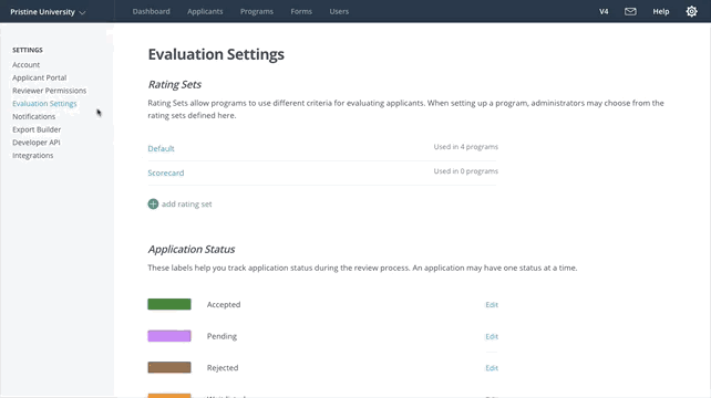 Gif of Rating Set in the application evaluation