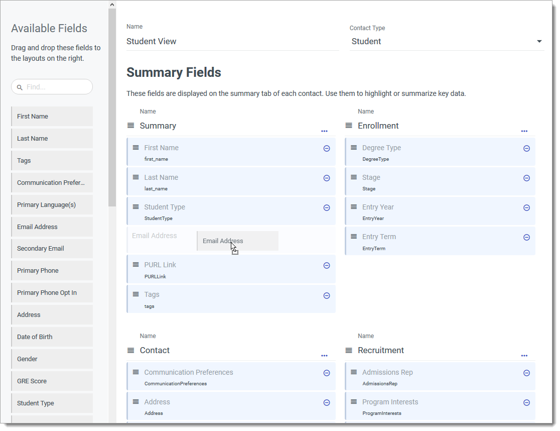 Adding a field to the summary section of the Contact record