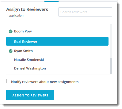 List of reviewers and assign reviewers button to save selections