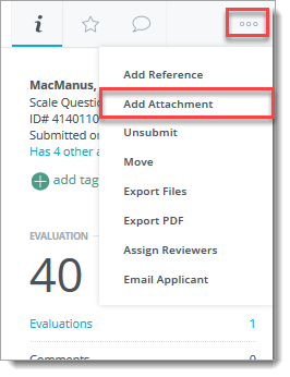 More options icon showing where to attach documents to the application