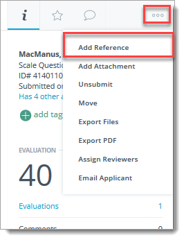 More options button to add references to the application