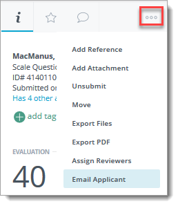 More options icon showing the email applicants button to communicate with applicants