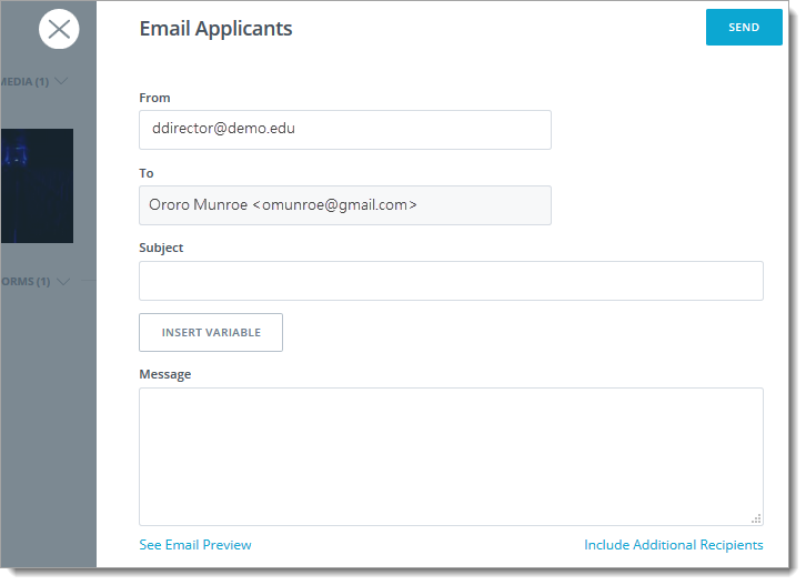 Email template in SlideRoom to communicate with applicants