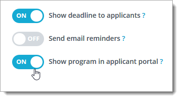 Show program in applicant portal program settings toggle