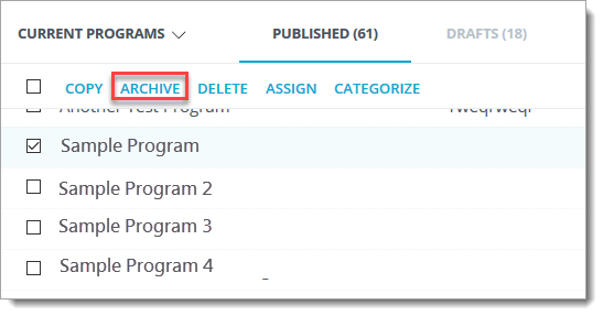 Archive program option with selected program