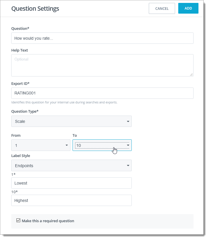 Configure question settings on the form