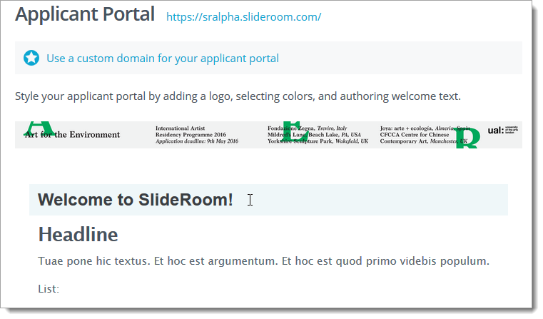 Applicant portal editor to customize your SlideRoom application