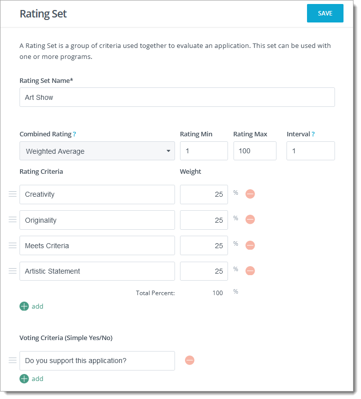 Rating set configuration