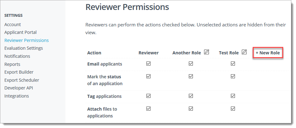 Reviewer permissions screen with the Add Role function highlighted so you can create permission groups in SlideRoom