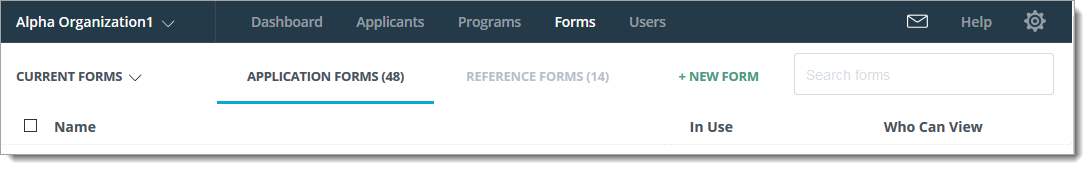Forms page in SlideRoom where you can drag and drop form elements