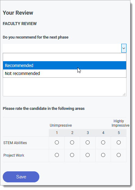 Completing a review form