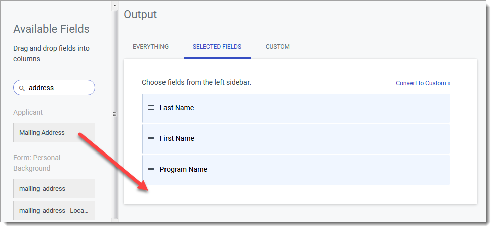 Selecting export fields