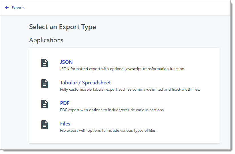 Selecting an export type