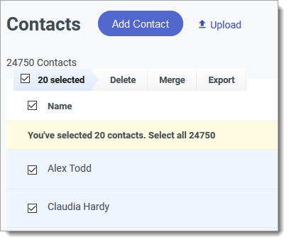 Selecting all contacts for an export