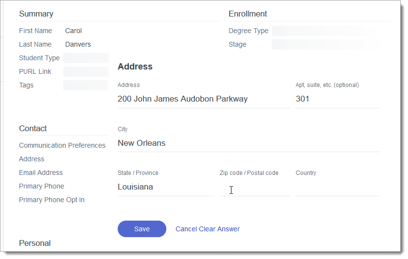 Reviewing the address information on a Contact